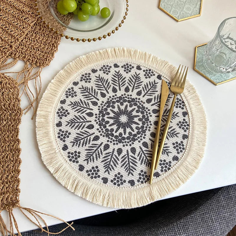 assiettes boho chic mandala feuilles points franges reutilisables antiderapantes isolation thermique respectueux environnement