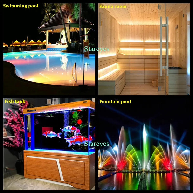 ruban led smd 5050 60 led blanc chaud ip68 étanche adhésif moderne extérieur piscine