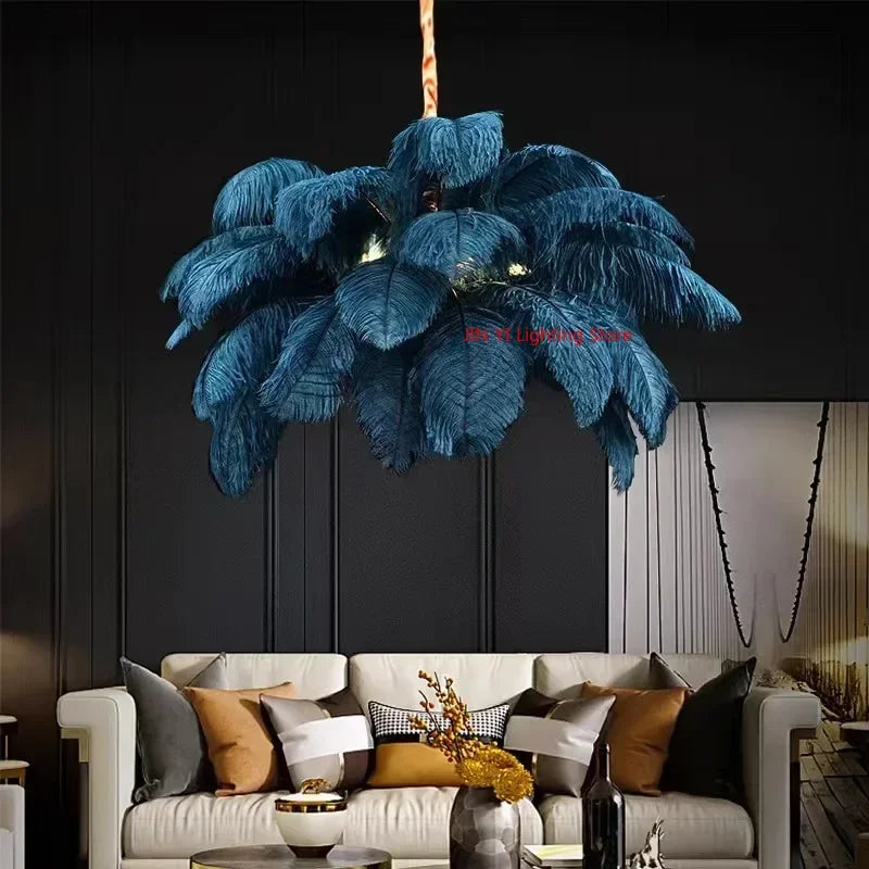 suspension lumineuse plumes bleu rose blanc moderne élégant pince suspension chambre salon étude