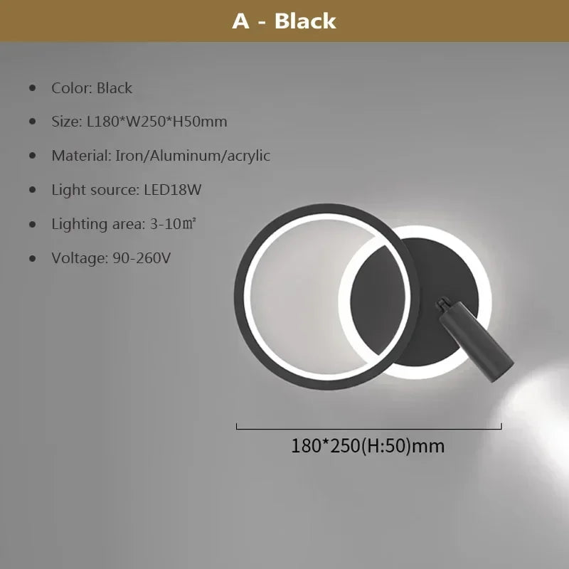 lampe murale moderne led noir blanc doré contemporaine minimaliste géométrique base diffuseur câble alimentation