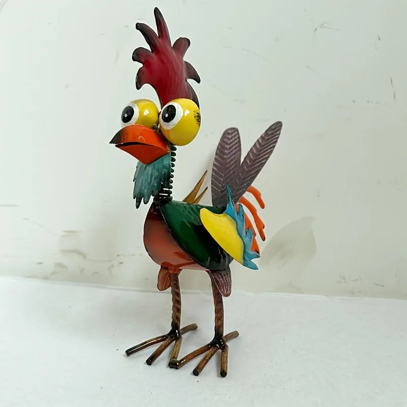 décoration noël métal coq animal couleur oiseau rustique statuette festive pastel