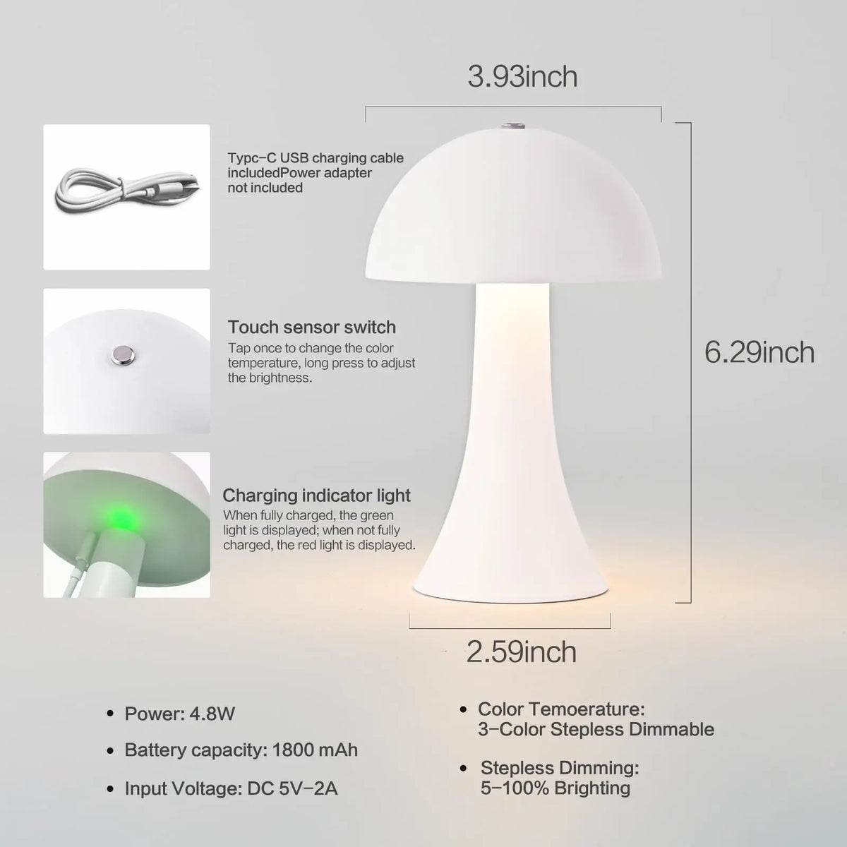 lampe table led rechargeable tactile chambre blanc moderne minimaliste
