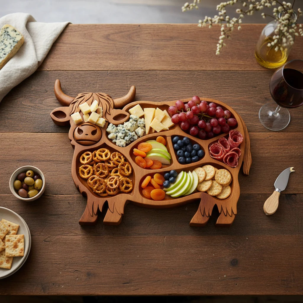 plateau apéritif forme vache bois naturel fromages fruits classique original rustique