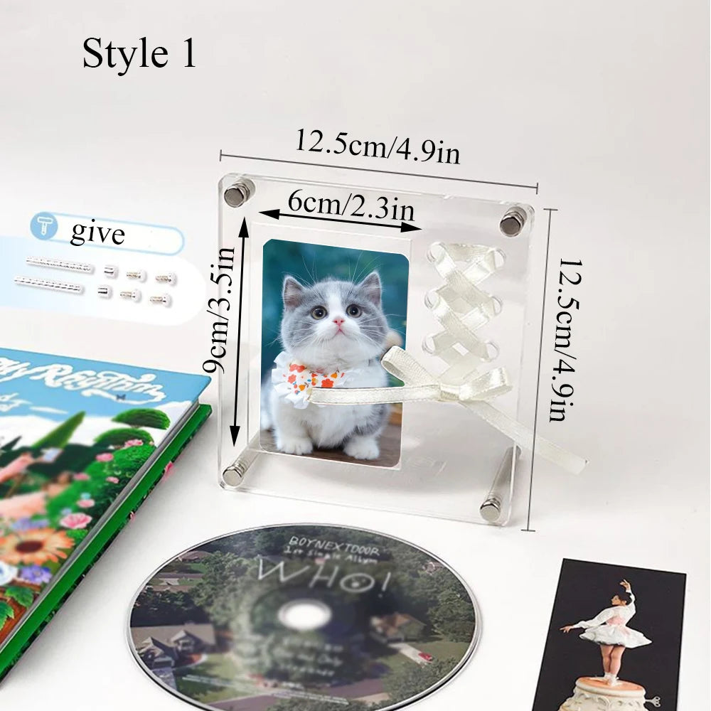 cadre photo moderne transparent clips acrylique photos chats fleurs roses