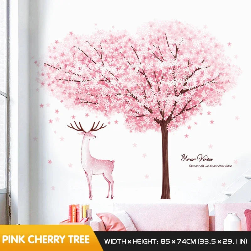 sticker mural fleurs cerisier papillons rose brun blanc adhésif moderne naturel decoration mur chambre