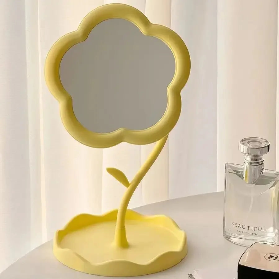 miroirs table décoratifs fleurs rose blanc jaune tulipes marguerites lisses mat kawaii chambre