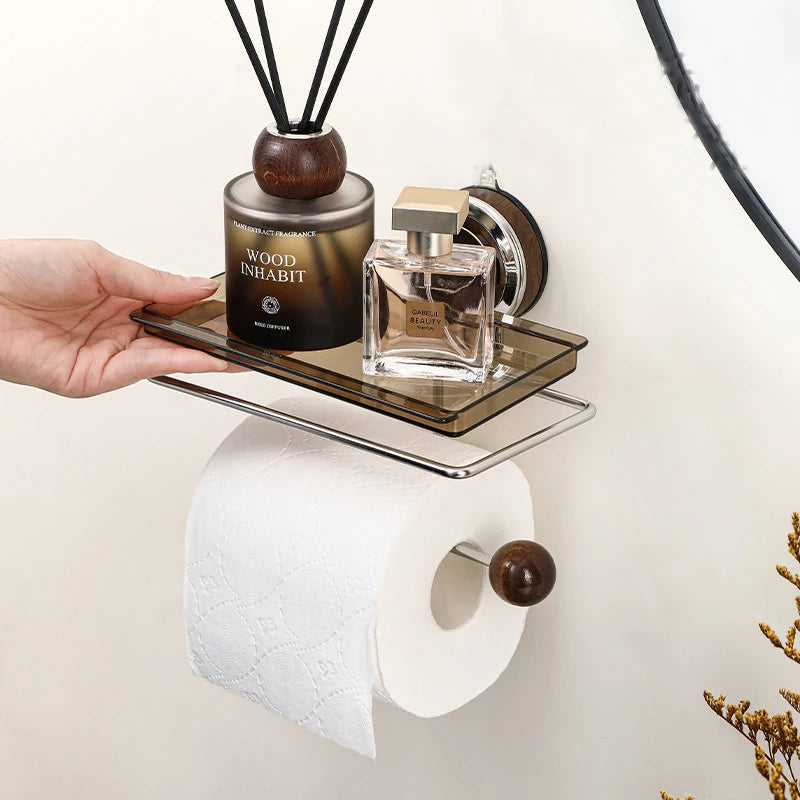 porte serviettes mural adhésif miroir rond support papier toilette moderne minimaliste marron noir beige