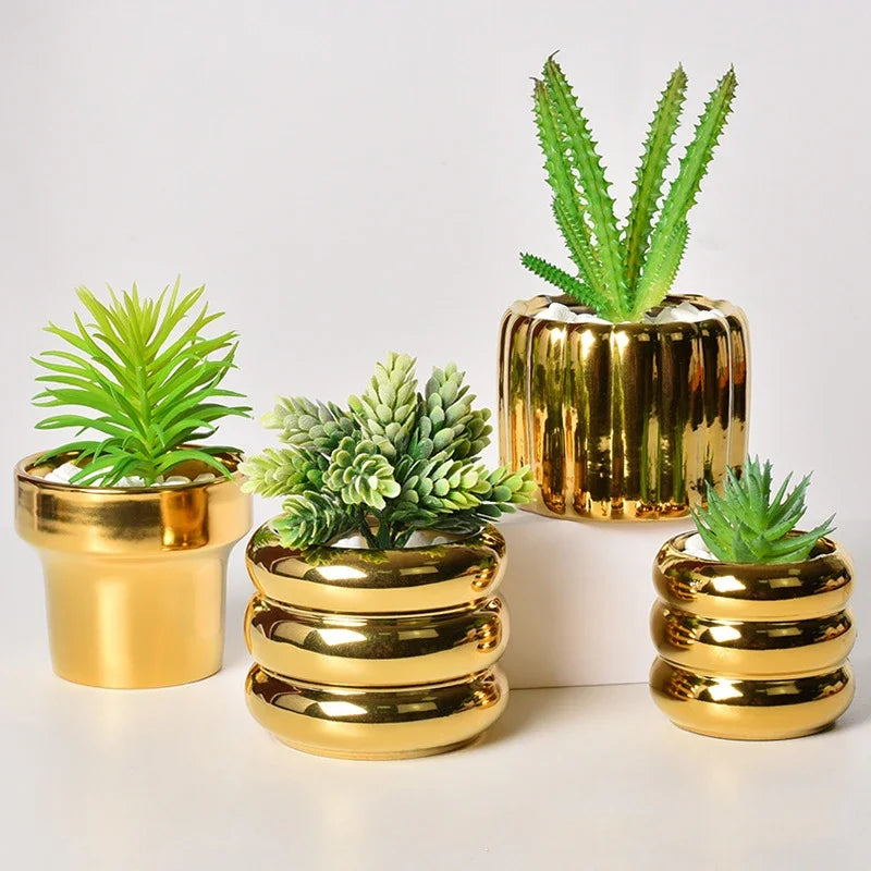 cache pots céramique or moderne brillant plante verteintérieur chambre ornement deco