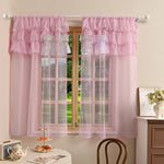 rideaux rose clair blanc volants translucides classique decoratif anneaux suspension salon chambre