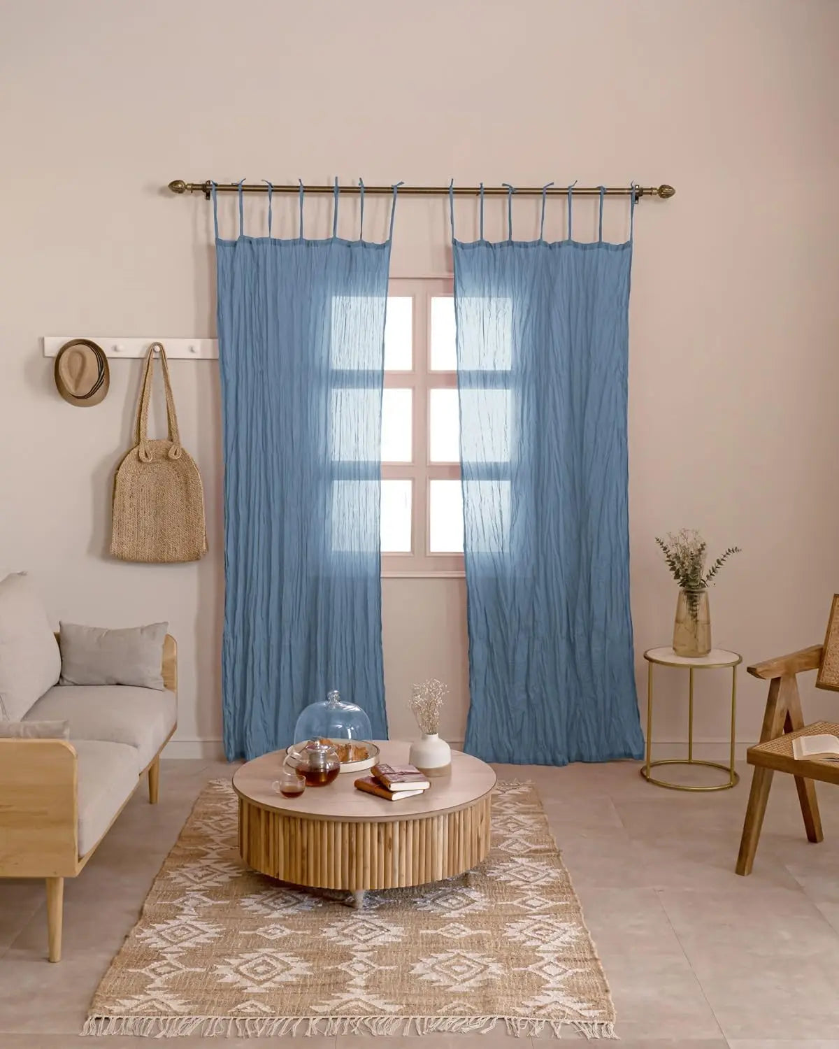 rideaux translucides texturés bohèmes vert menthe bleu 90x180cm 90x200cm tringle liens