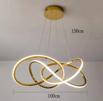 Suspension lumineuse moderne or blanc cercles entrelacés télécommande tricolore lumière led