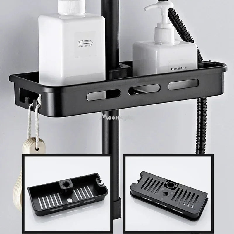 étagère douche moderne rayures horizontales blanc noir clips mural rechargeable minimaliste