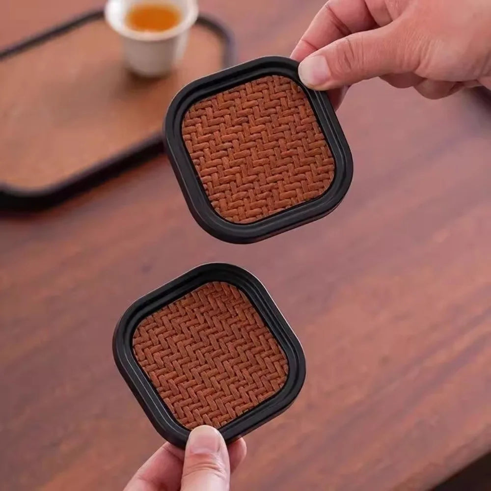coasters marron tissu tressé moderne adhésif set rangement pièces minimaliste