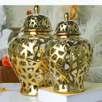 vase moderne or blanc argent réseau géométrique élégant poignée couvercle