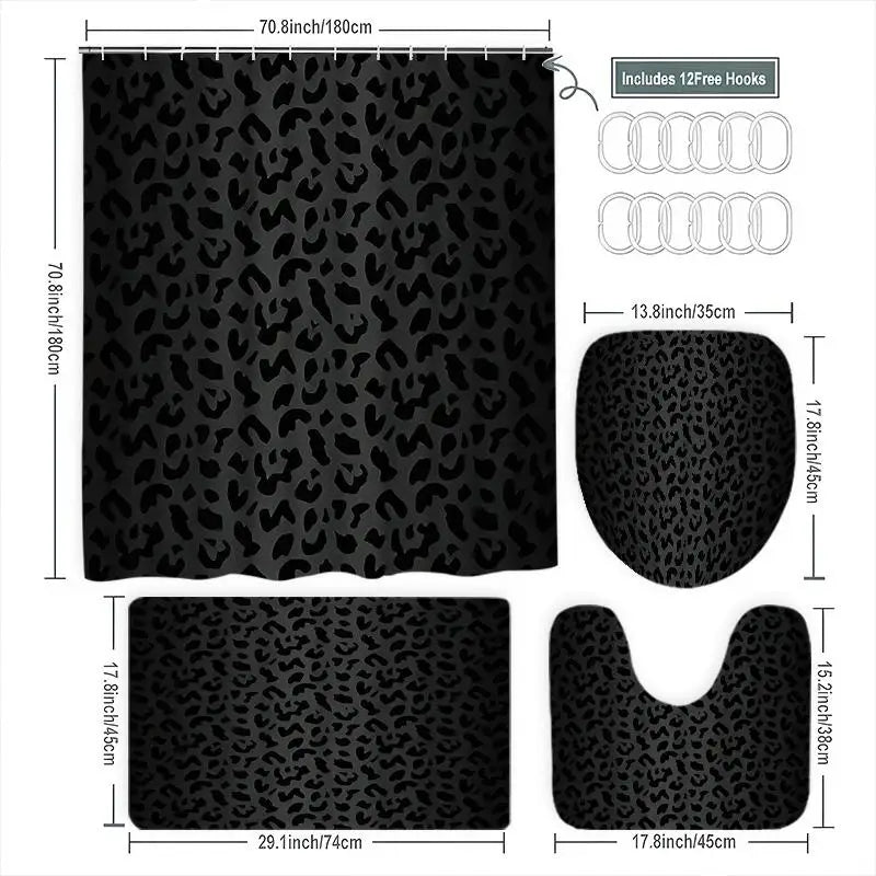 tapis bain rideau léopard moderne adhésif noir respectueux environnement inclusion tapis sol toilette ovale