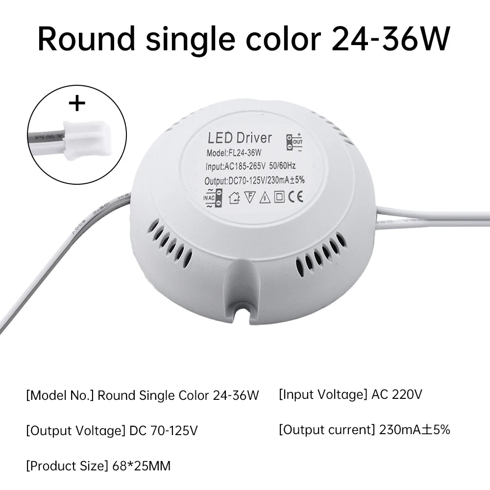 transformateur d'éclairage led driver 220v sortie 24v blanc moderne câbles 68mm opacité rond plat