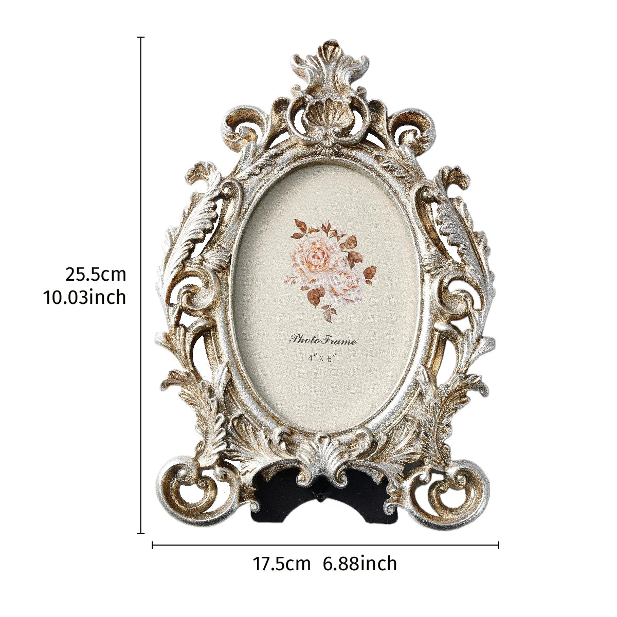 cadre photo doré ornements floraux baroques classique pieds noirsintérieur décoration résine moderne fixations pieds