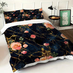 ensemble literie moderne bleu foncé rose clair marbre impression 3d élégant oreillers taies d'oreiller