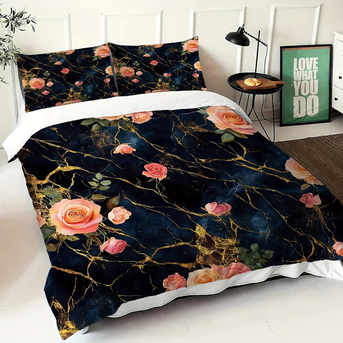 ensemble literie moderne bleu foncé rose clair marbre impression 3d élégant oreillers taies d'oreiller