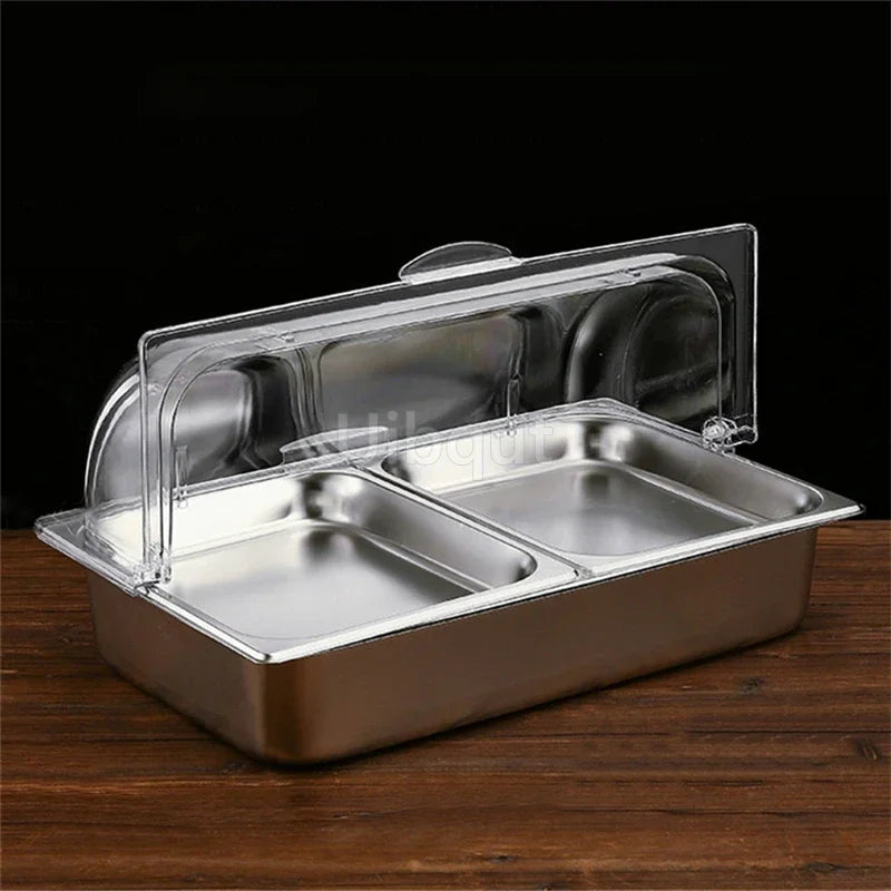bac alimentaire acier inoxydable couvercle transparent poignée buffet cuisine moderne