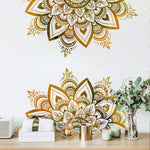 sticker mural mandala complexe doré beige ethnique boho chic adhésif salon chambre décoration murale