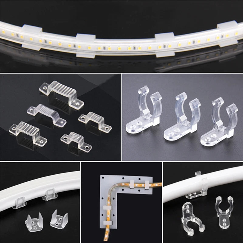 Lot de 50 clips de fixation pour bande LED néon gris clair