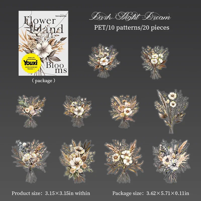 sticker fleur vintage blanc bleu floral manuel papier opacité 145 95mm