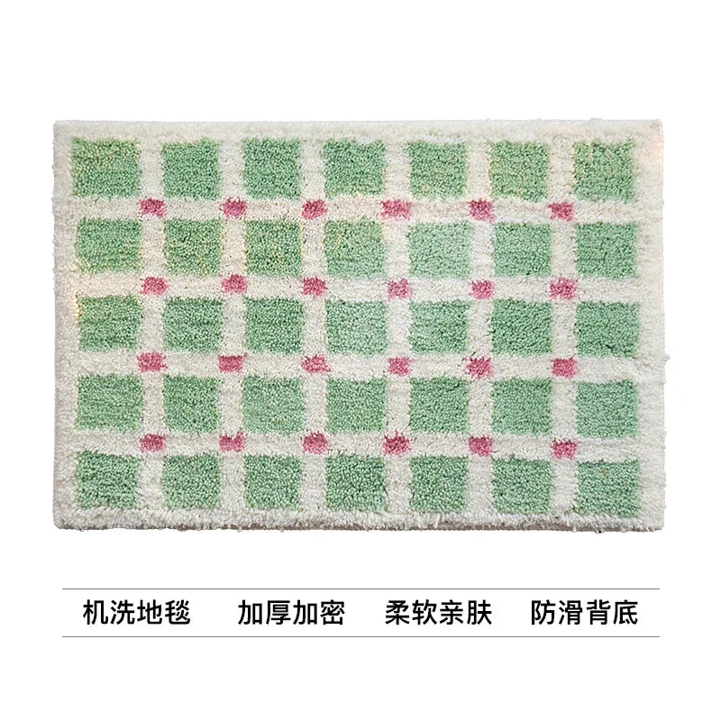 tapis violet vert moderne polyester imperméable anti dérapant carreaux géométriques doux