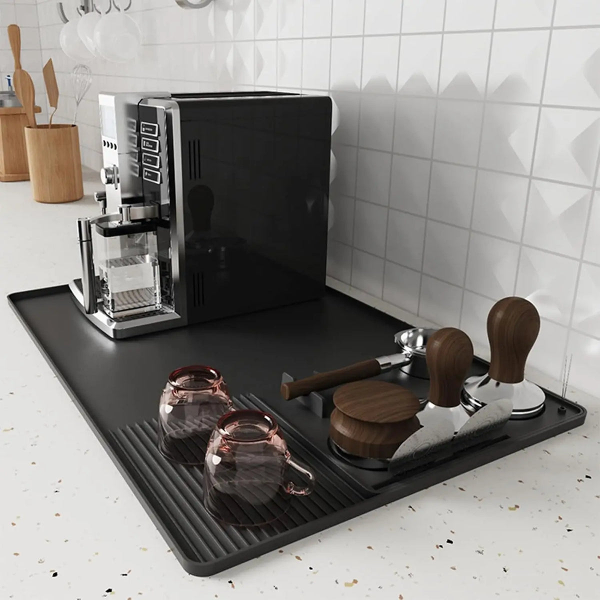 tapis cuisine silicone moderne noir 60x40cm 25x20cm antidérapant sans gâchis