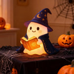 lampe fantôme magicien halloween blanc bleu orange motifs lunaire floral solaire chapeau cape
