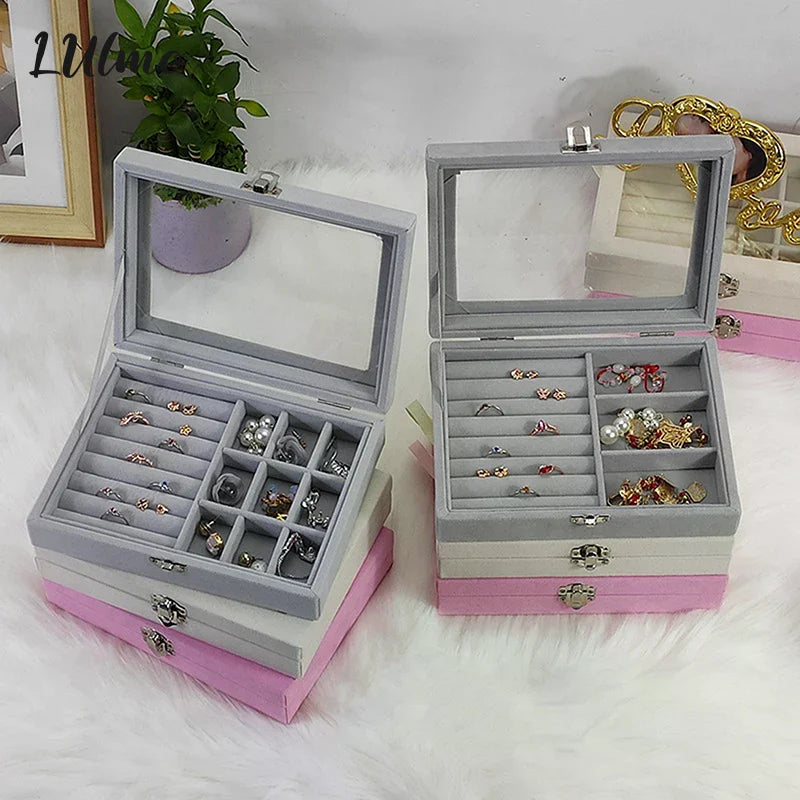 boîte bijoux velours blanc gris rose rangements boutons pression classique.storage box bijoux
