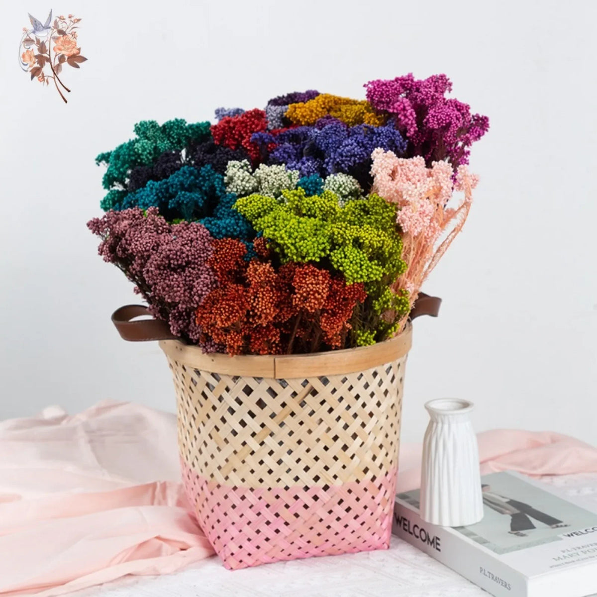 bouquet fleurs séchées violet rose naturel décoration intérieur anniversaire mariage