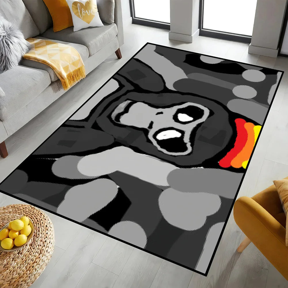 tapis gris noir blanc motif personnage moderne salon antidérapant résistant