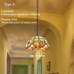 lampe suspendue tiffany multicolore art nouveau vintage motifs floraux chaîne métallique
