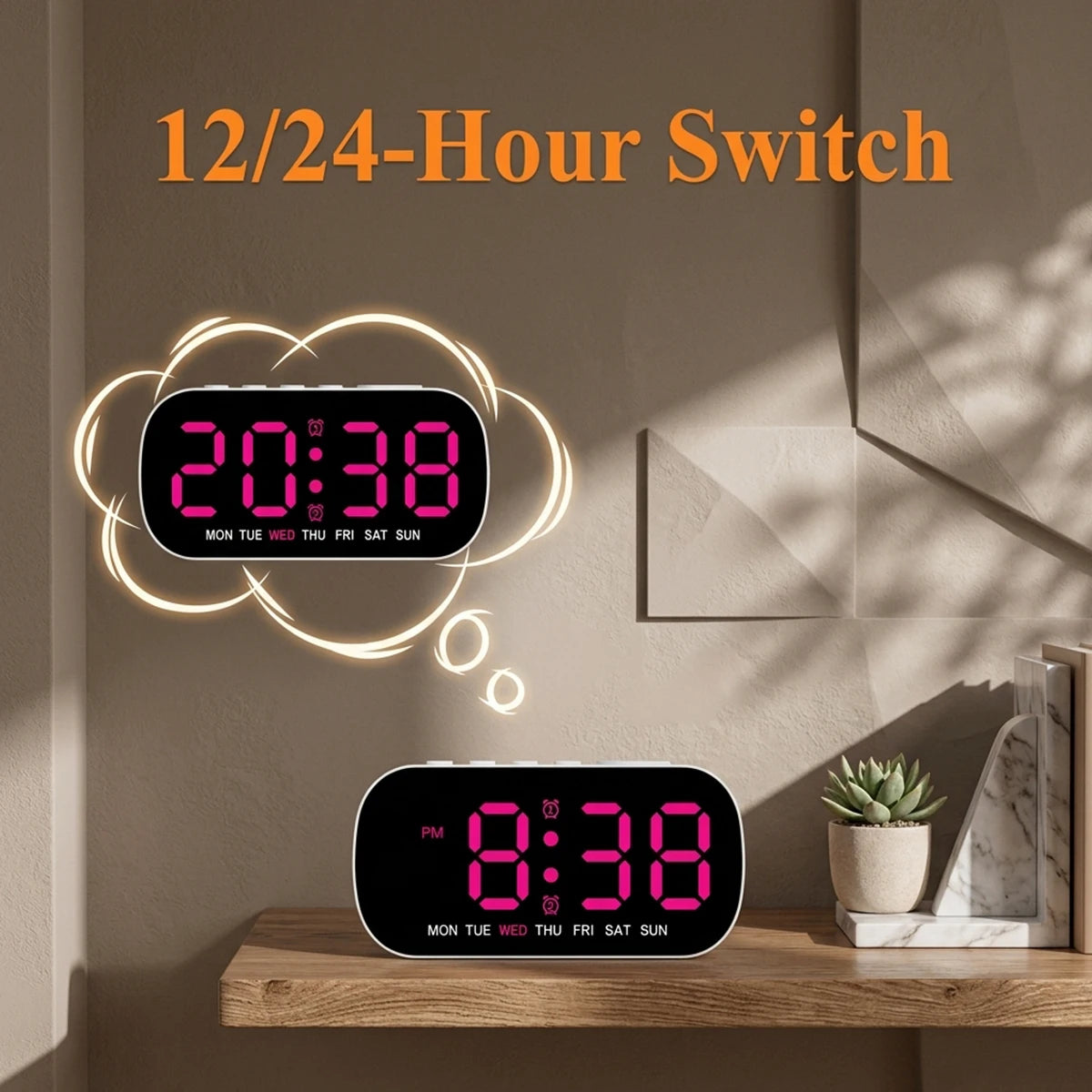 horloge numérique led moderne blanc affichage calendrier alarme