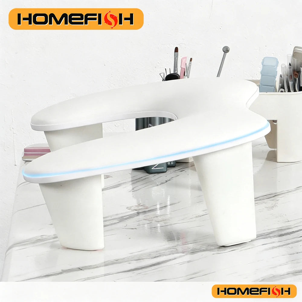 tabouret repose pieds blanc minimaliste moderne assise salon beauté simili cuir structure bois pieds