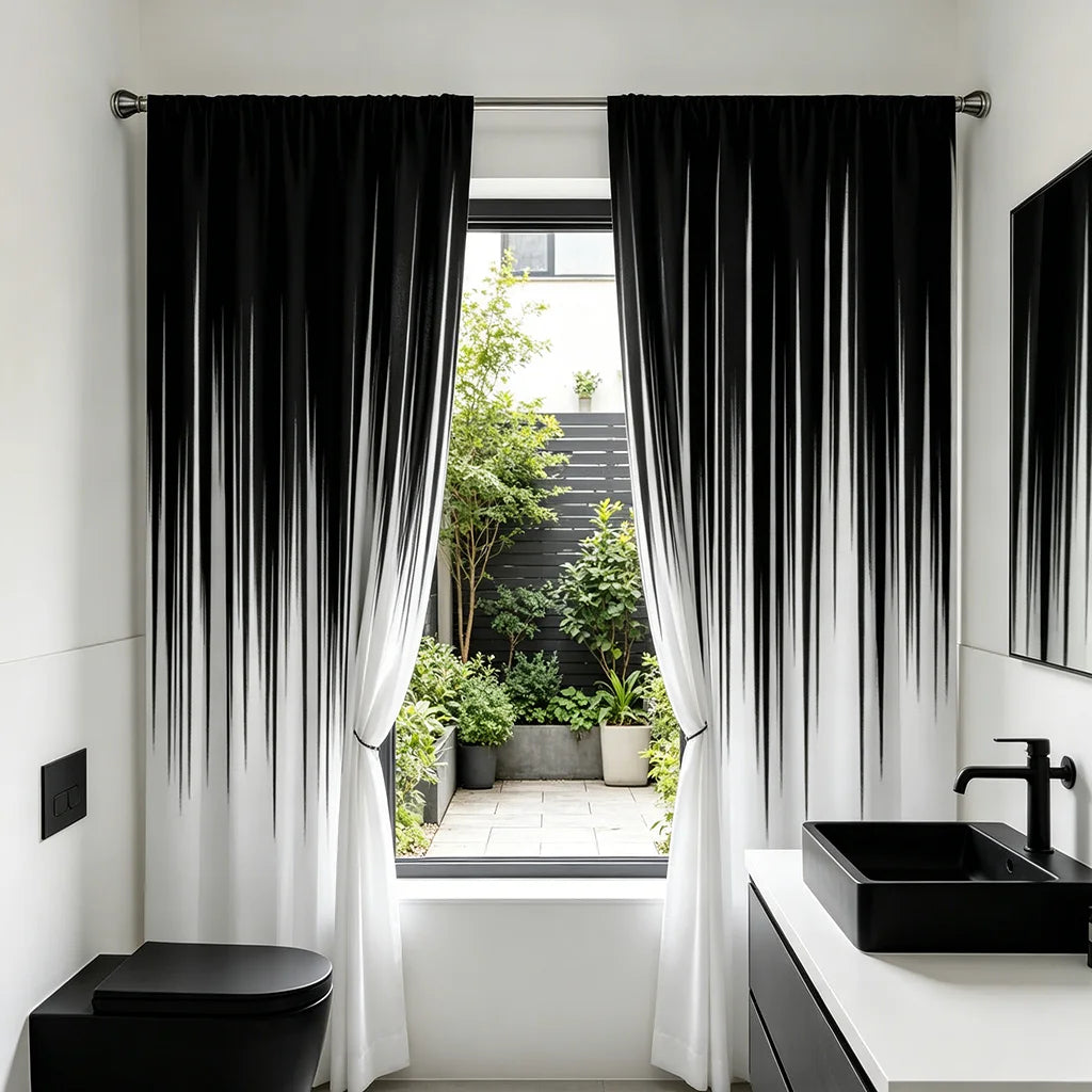 rideau moderne imprimé rayures noir blanc opaques maison