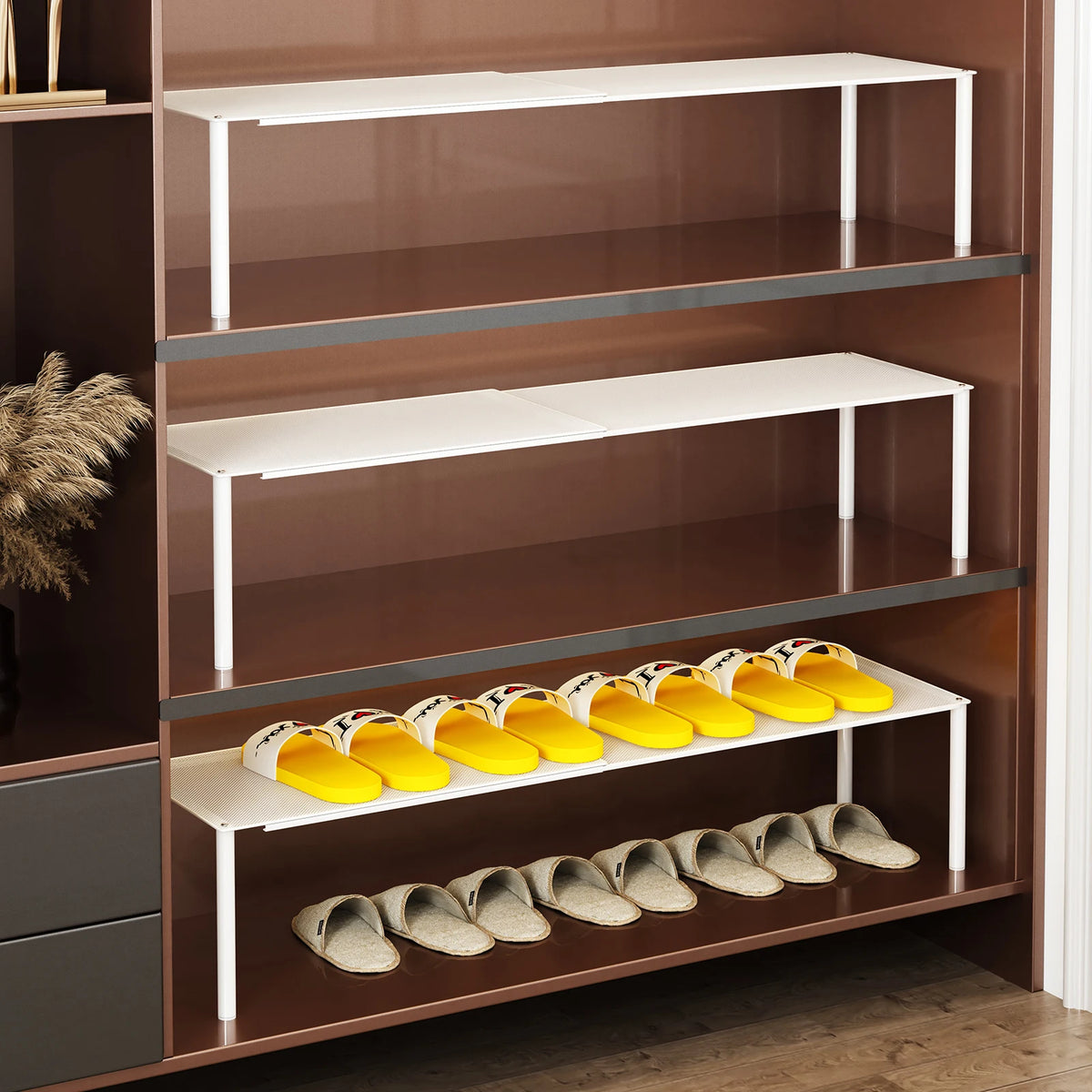étagère rangement chaussures extensible blanche moderne lattes ventilées 37 62cm adaptable minimalistes