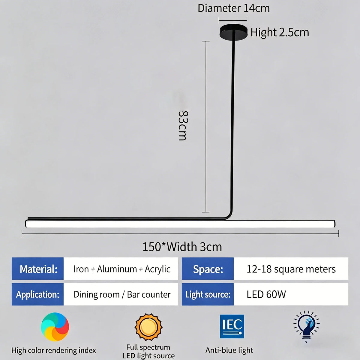 lampe suspendue led moderne noire blanche lisse intérieure table bar