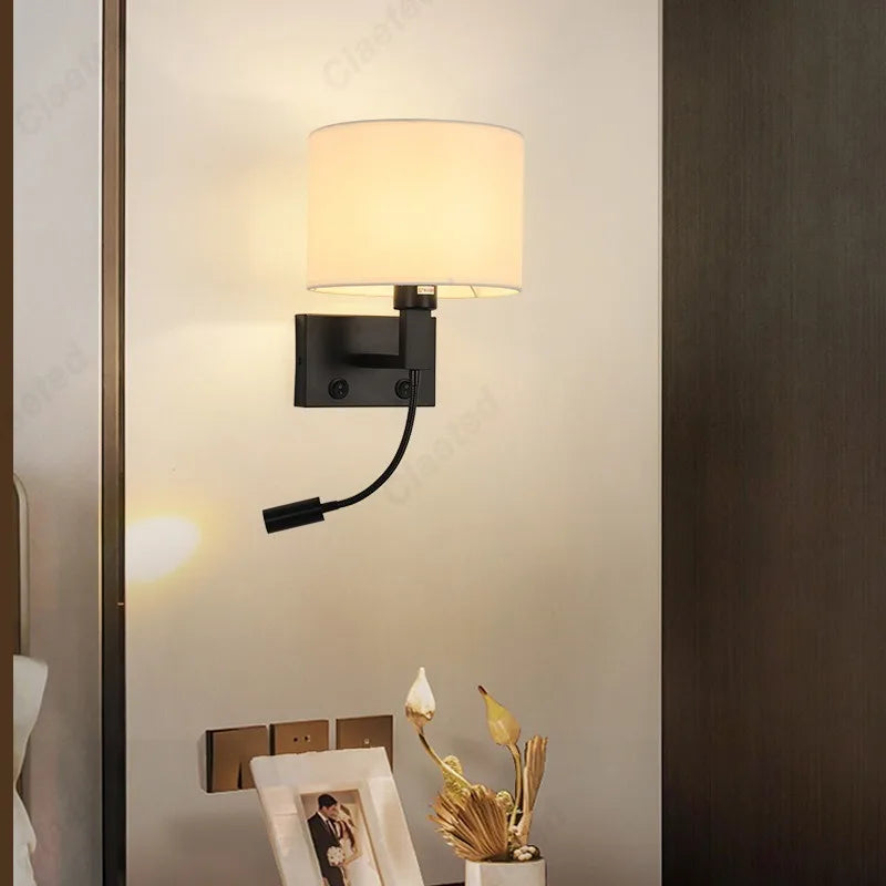 lampe murale moderne tissu noir beige éclairage chambre cuisine salle manger led angle réglable