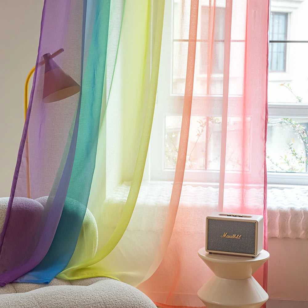 rideaux transparents arc ciel violet bleu vert jaune orange rouge légers modernes chambre coucher