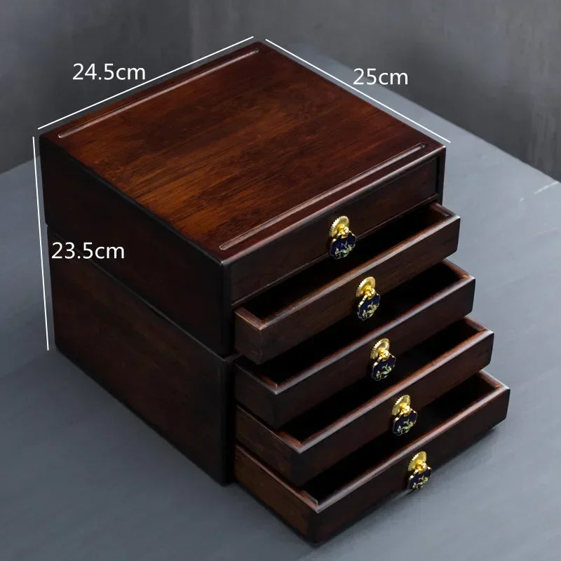 boîte thé marron tiroirs plateau poignées traditionnelle accessoire cérémonie thé pliante rangement ménage moderne