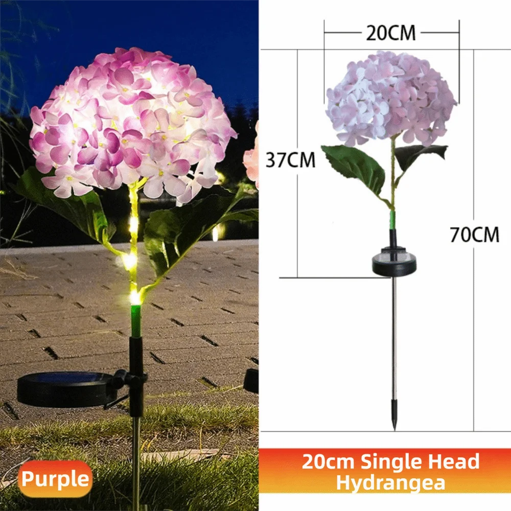 fleurs artificielles lumineuses hortensia bleu rose violet feuilles vertes moderne décoration extérieure panneau solaire