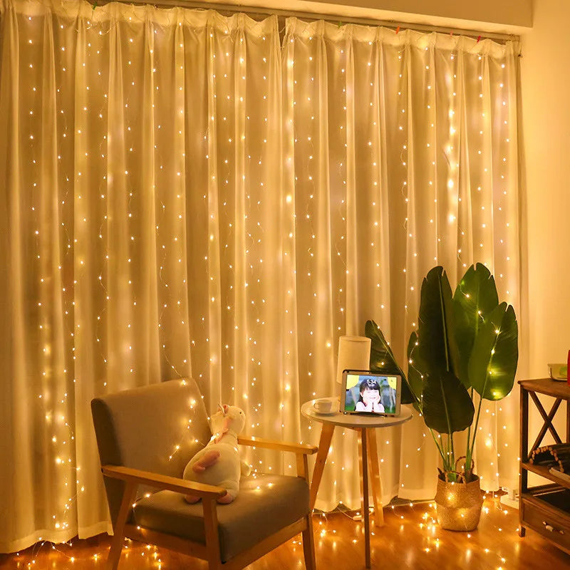rideau lumineux led multicolore moderne télécommande usb 5v 300cm blanc beige