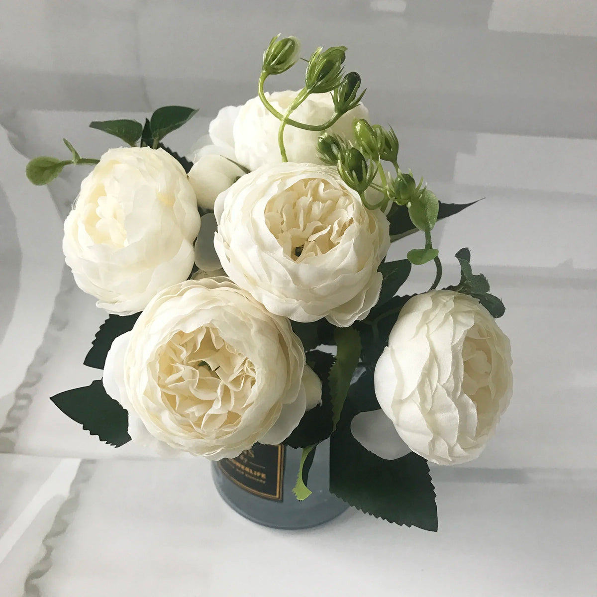 bouquet fleurs artificielles pivoine rose blanches decoration maison mariage anniversaireintérieur