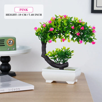 décoration intérieure bonsaï artificiel vert violet orange noir pot blanc mousse verte classique table