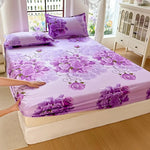 drap lit moderne violet blanc motifs roses floral taille 120x200 150x200 180x200 200x220 90x200