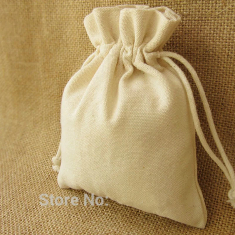 sacs coton toile noix noeud cordon serrage couleur beige clair taille diverses simple rustique