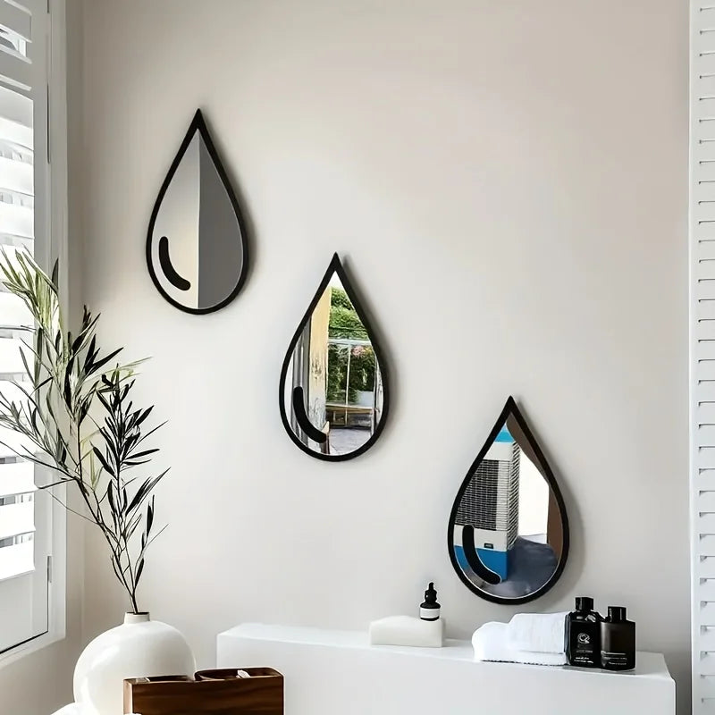 miroir goutte d'eau noir adhésif mural moderne sans marque opaques gris blanc chambre salon