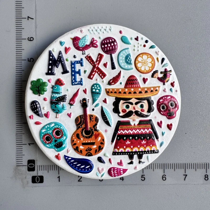 aimants réfrigérateur mexicains sombreros guitares cactus motifs floraux animaux exotiques souvenirs traditionnels multicolores